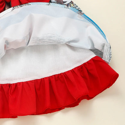 -キッズワンピース クリスマスドレス ダブルレイヤースカート 半袖リボンワンピース ガールズ 女の子 子供服 - mamahalo shop - 半袖ワンピース -  べビー服 - 子供服 - 男の子 - 女の子