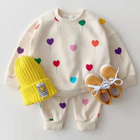 -ベビーキッズ セットアップ カラフル ハートバルーン スウェット トレーナー パンツ ガールズ - mamahalo shop - 長袖セットアップ -  べビー服 - 子供服 - 男の子 - 女の子