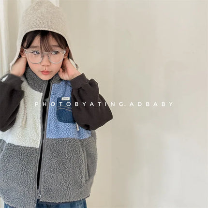 キッズベスト ボアフリースパッチワークジップアップアウターベスト - mamahalo shop - ベスト -  べビー服 - 子供服 - 男の子 - 女の子