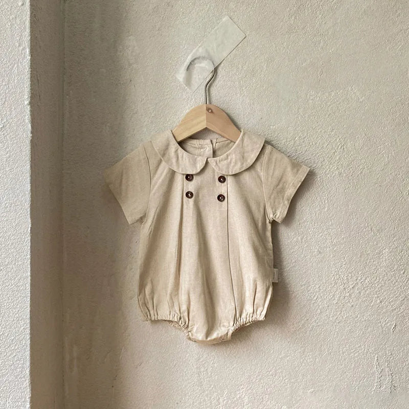 -ベビーロンパース 半袖丸襟ボディスーツ 無地/ストライプ 2カラー【mh0006052】 - mamahalo shop - 半袖ロンパース -  べビー服 - 子供服 - 男の子 - 女の子