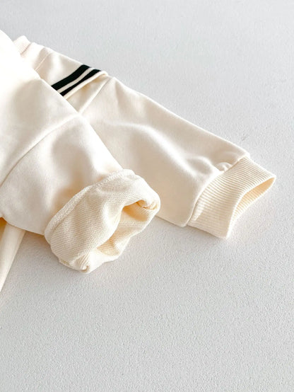 -ベビーキッズセットアップ 2点セット セーラーリボン 長袖スウェットシャツ+スウェットパンツ アプリコット【mh0006369】 - mamahalo shop - 長袖セットアップ -  べビー服 - 子供服 - 男の子 - 女の子