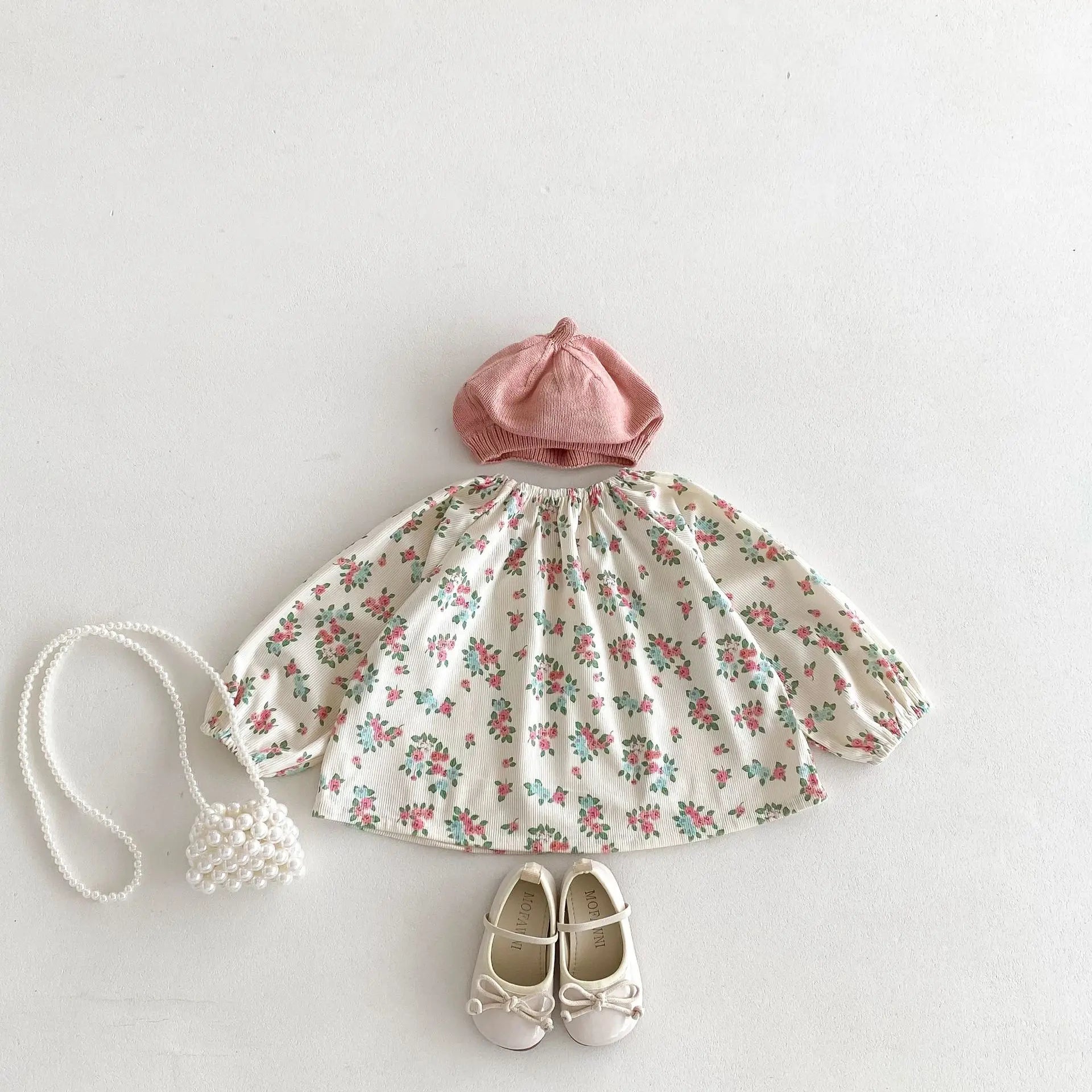 -キッズトップス 長袖チュニックブラウス スモック フラワー花柄プリント【mh0006363】 - mamahalo shop - 長袖シャツ・ブラウス -  べビー服 - 子供服 - 男の子 - 女の子