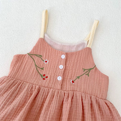 -ベビーロンパース キャミソールスカートボディスーツ フラワー花柄刺繍 3カラー - mamahalo shop - ノースリーブロンパース -  べビー服 - 子供服 - 男の子 - 女の子