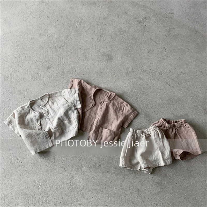 -キッズセットアップ 2点セット 半袖シャツ+ショートパンツ シンプルベーシック 2カラー【mh0006035】 - mamahalo shop - 半袖セットアップ -  べビー服 - 子供服 - 男の子 - 女の子