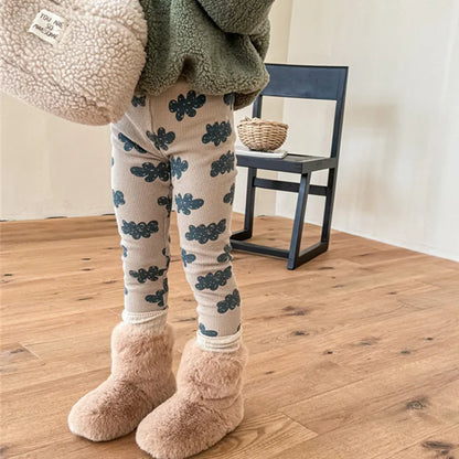 -キッズレギンスパンツ 雲 クラウドプリント 総柄 裏フリースレギパン カーキ ブルー 2カラー ユニセックス 男の子 女の子 子供服 - mamahalo shop - レギンスパンツ -  べビー服 - 子供服 - 男の子 - 女の子