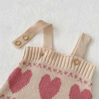 -ベビーカーディガン/ロンパース ハート柄ニットカーディガン/サスペンダーロンパース【mh0007345】 - mamahalo shop - ロンパースセットアップ -  べビー服 - 子供服 - 男の子 - 女の子