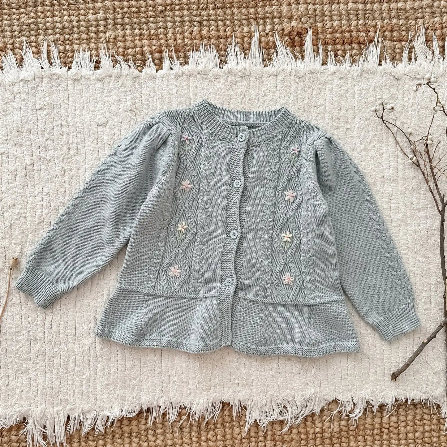 -キッズカーディガン フラワー花柄刺繍ペプラムフリルニットジャケット 2カラー - mamahalo shop - カーディガン・パーカー -  べビー服 - 子供服 - 男の子 - 女の子