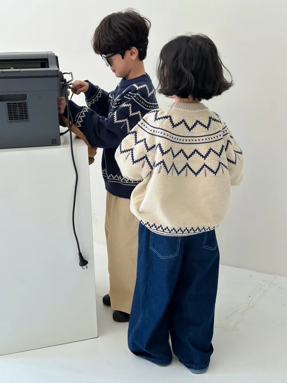 -キッズトップス 幾何学デザインニットセーター 2カラー - mamahalo shop - ニット・セーター -  べビー服 - 子供服 - 男の子 - 女の子