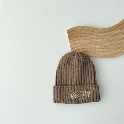 -キッズ帽子 ニットキャップ ニット帽 ワッチキャップ BOSTON レターロゴ刺繍【mh0006403】 - mamahalo shop - ベビー用帽子 -  べビー服 - 子供服 - 男の子 - 女の子