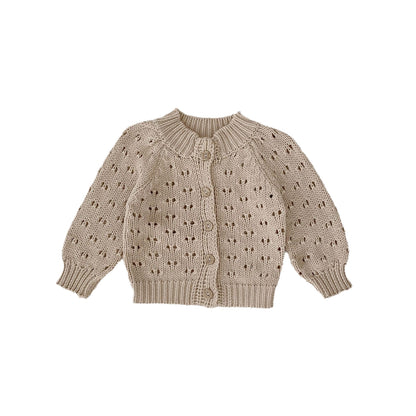 -ベビー カーディガン 長袖 レースニット ルーズ イエローグリーン アプリコット 2カラー ガールズ 女の子 子供服 - mamahalo shop - カーディガン・パーカー -  べビー服 - 子供服 - 男の子 - 女の子