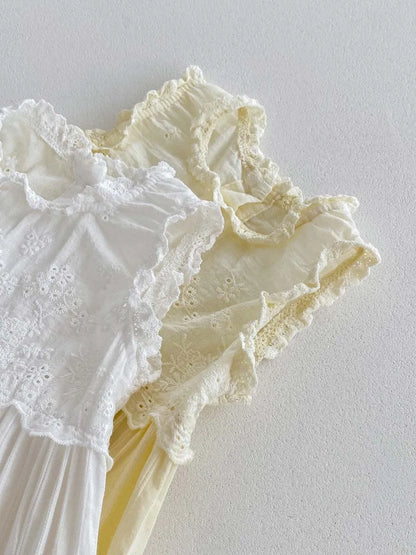 -ベビーロンパース ノースリーブジャンプスーツ レースフリル 2カラー【mh0006065】 - mamahalo shop - ノースリーブジャンプスーツ -  べビー服 - 子供服 - 男の子 - 女の子