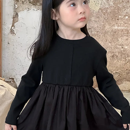 キッズワンピース 長袖ドッキングシンプルワンピース 2カラー - mamahalo shop - 長袖ワンピース -  べビー服 - 子供服 - 男の子 - 女の子