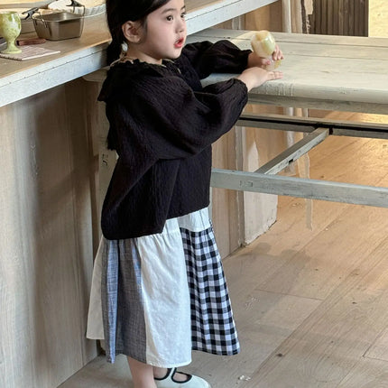 キッズスカート チェックパッチワークAラインナチュラルスカート - mamahalo shop - スカート -  べビー服 - 子供服 - 男の子 - 女の子