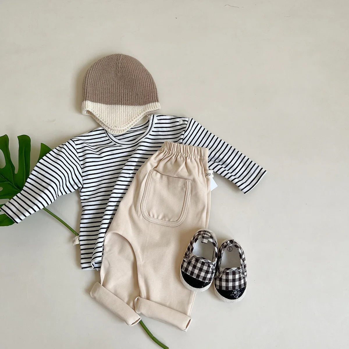 -ベビートップス 無地/ボーダー肩あき長袖Tシャツ シンプルベーシック - mamahalo shop - 長袖Tシャツ -  べビー服 - 子供服 - 男の子 - 女の子