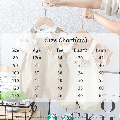 -キッズセットアップ 2点セット 半袖Tシャツ+オーバーオール ベアくま 2カラー【mh0006526】 - mamahalo shop - 半袖セットアップ -  べビー服 - 子供服 - 男の子 - 女の子