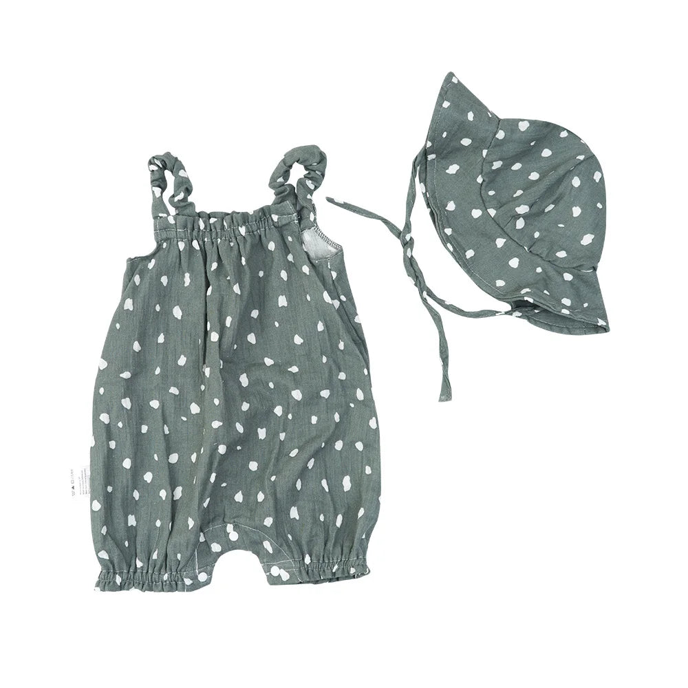 -☺︎ ベビージャンプスーツ キャミソールボディスーツ 帽子セット - mamahalo shop - ノースリーブジャンプスーツ -  べビー服 - 子供服 - 男の子 - 女の子