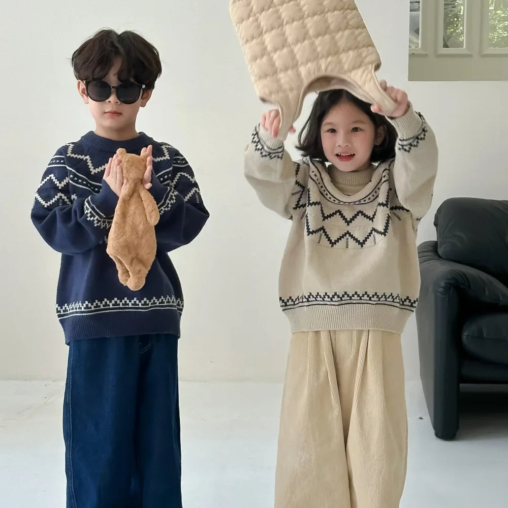 -キッズトップス 幾何学デザインニットセーター 2カラー - mamahalo shop - ニット・セーター -  べビー服 - 子供服 - 男の子 - 女の子