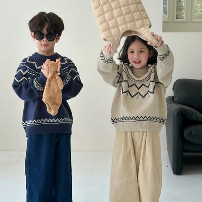 -キッズトップス 幾何学デザインニットセーター 2カラー - mamahalo shop - ニット・セーター -  べビー服 - 子供服 - 男の子 - 女の子