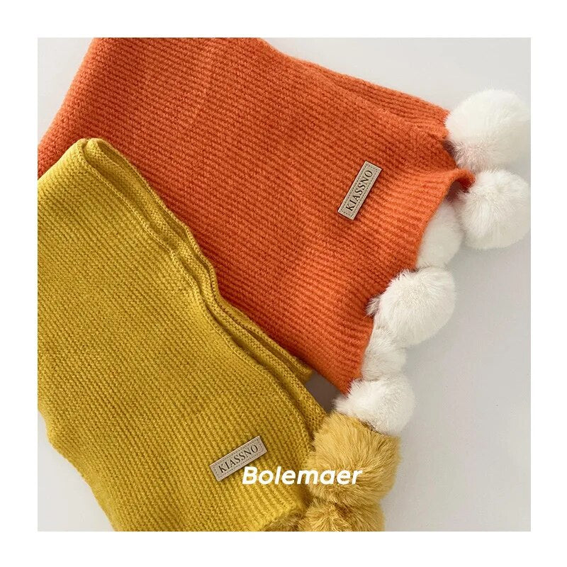 -キッズマフラー スカーフ ニット ぽんぽん付き ネックウォーマー 9カラー ガールズ 女の子 子供服 - mamahalo shop - ネックウォーマー -  べビー服 - 子供服 - 男の子 - 女の子