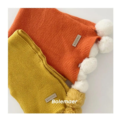 -キッズマフラー スカーフ ニット ぽんぽん付き ネックウォーマー 9カラー ガールズ 女の子 子供服 - mamahalo shop - ネックウォーマー -  べビー服 - 子供服 - 男の子 - 女の子