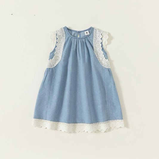 -キッズワンピース デニム レース ノースリーブワンピース【mh0005956】 - mamahalo shop - ノースリーブワンピース -  べビー服 - 子供服 - 男の子 - 女の子