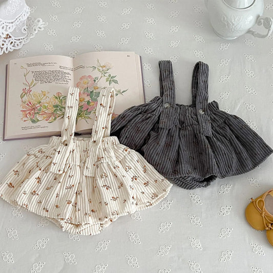 -ベビーサスペンダースカート パンツインスカート ブルマ コーデュロイ 長袖ブラウス グレー アプリコット 2カラー ガールズ 女の子 子供服 - mamahalo shop - ブルマパンツ -  べビー服 - 子供服 - 男の子 - 女の子