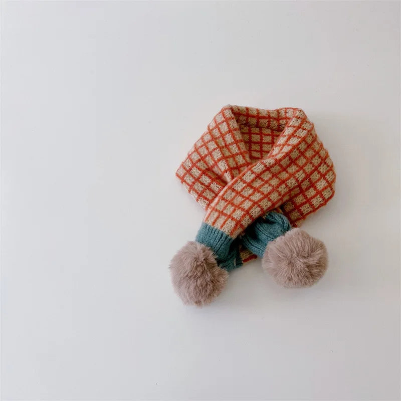 -キッズマフラー ぽんぽん付きネックウォーマー アーガイルチェック ユニセックス 男の子 女の子 子供服【mh0003397】 - mamahalo shop - ネックウォーマー -  べビー服 - 子供服 - 男の子 - 女の子