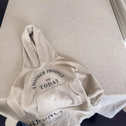 -キッズ ボアフリース レターロゴ フーディ スウェット パーカー - mamahalo shop - トレーナー・フーディ -  べビー服 - 子供服 - 男の子 - 女の子