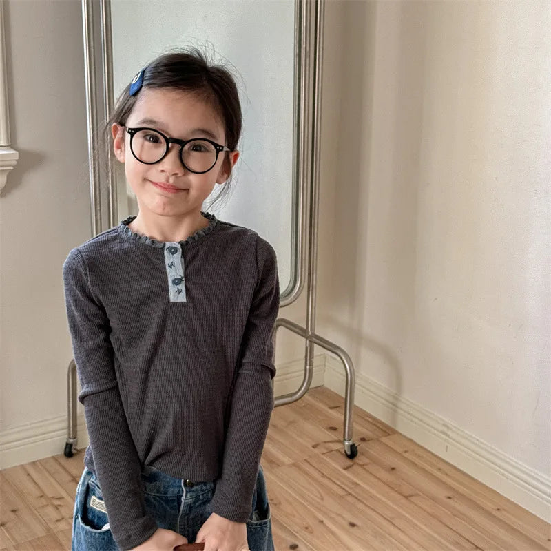 -キッズトップス 長袖Tシャツ レースヘンリーネック 3カラー - mamahalo shop - 長袖Tシャツ -  べビー服 - 子供服 - 男の子 - 女の子