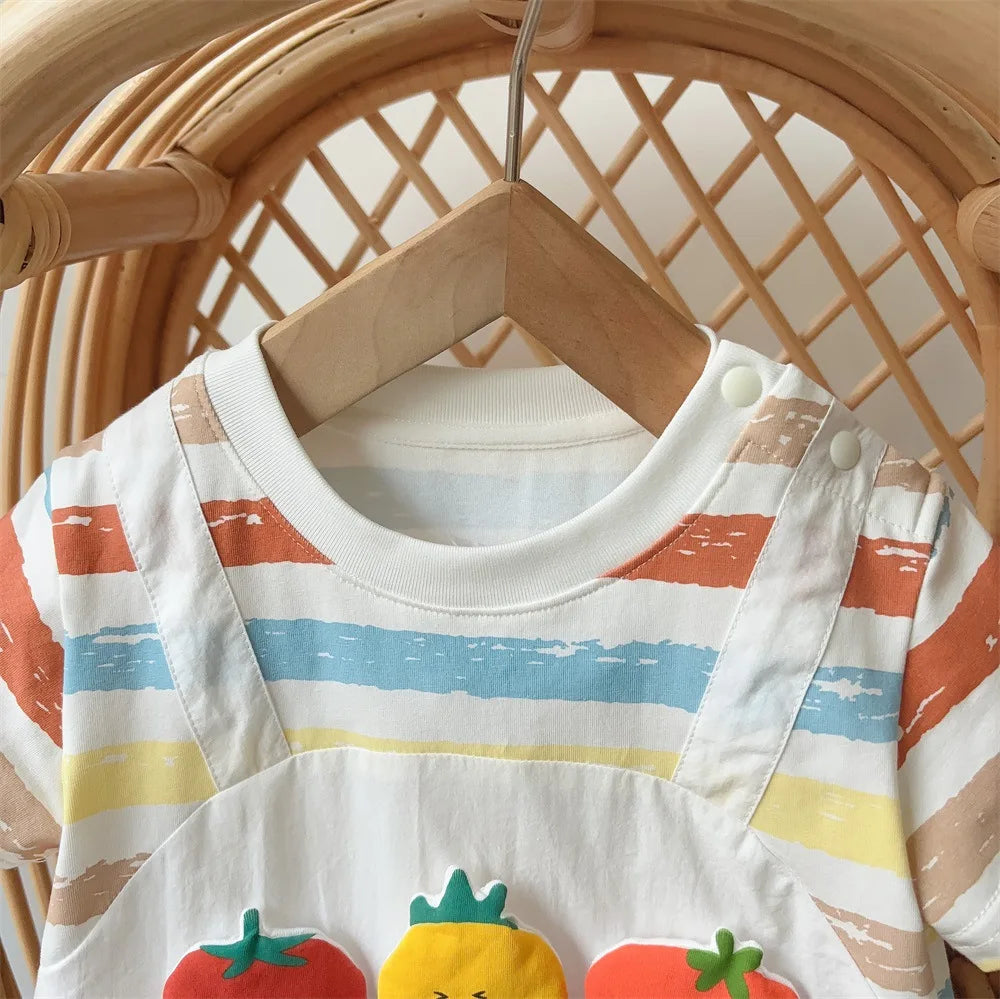 -ベビーロンパース 半袖ジャンプスーツ フルーツ ドッキングデザイン【mh0006542】 - mamahalo shop - 半袖ロンパース -  べビー服 - 子供服 - 男の子 - 女の子