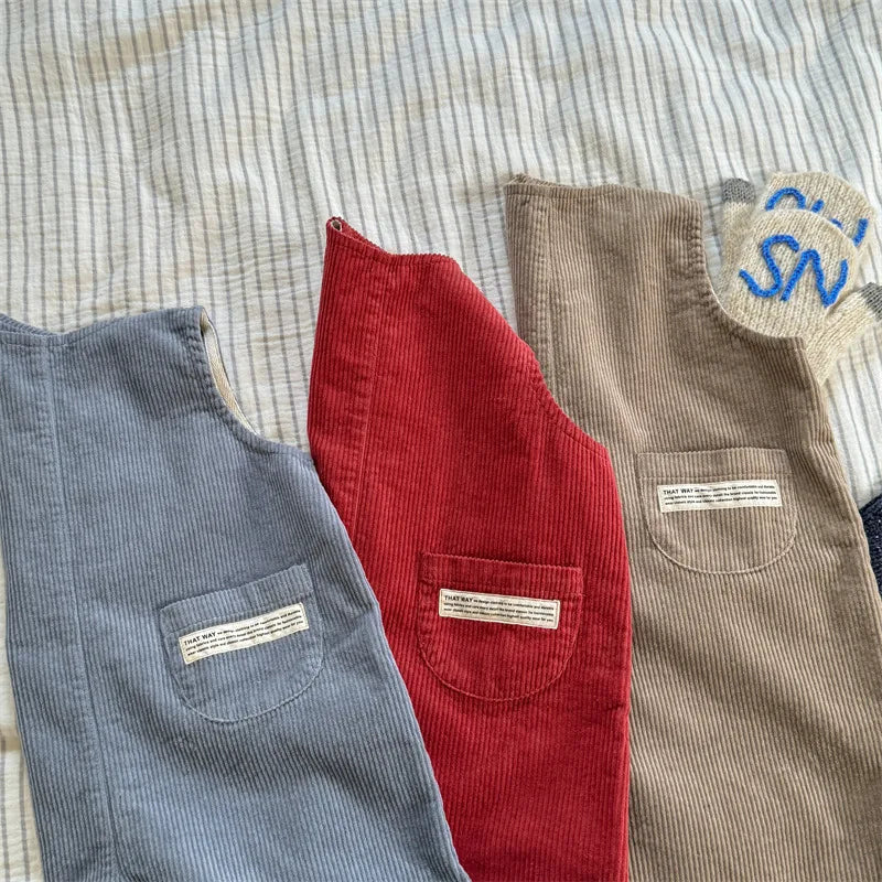 -キッズジャンプスーツ コーデュロイ ノースリーブオーバーオール つなぎ 3カラー - mamahalo shop - ノースリーブジャンプスーツ -  べビー服 - 子供服 - 男の子 - 女の子