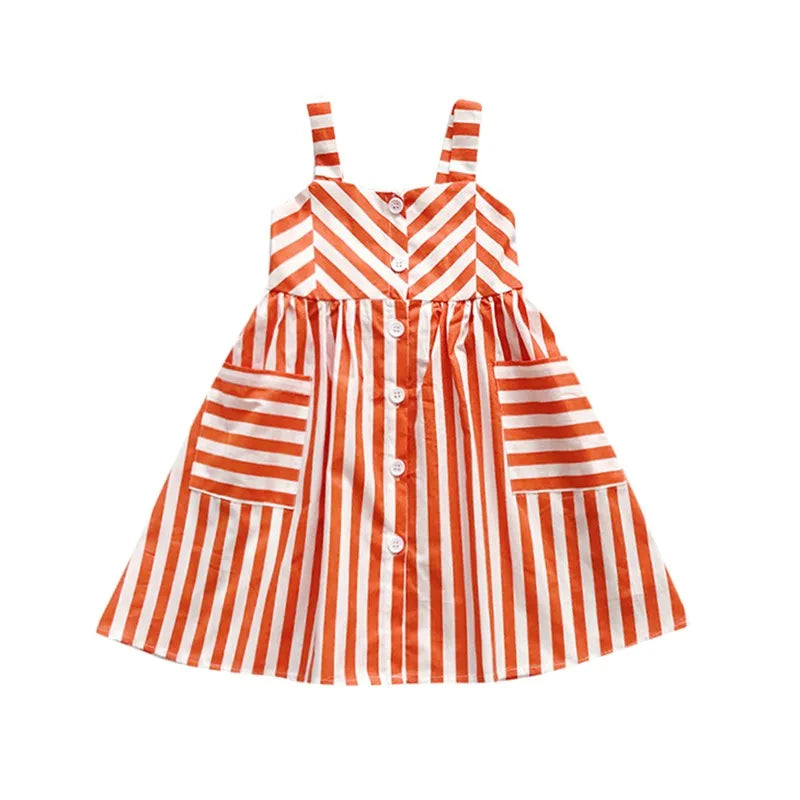 -キッズワンピース ストライプ キャミソールワンピース オレンジ【mh0005762】 - mamahalo shop - ノースリーブワンピース -  べビー服 - 子供服 - 男の子 - 女の子