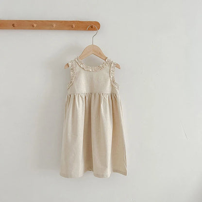 -キッズワンピース コットンリネン ノースリーブ フリル シンプルベーシック ナチュラル【mh0006537】 - mamahalo shop - ノースリーブワンピース -  べビー服 - 子供服 - 男の子 - 女の子