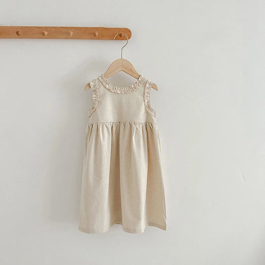 -キッズワンピース コットンリネン ノースリーブ フリル シンプルベーシック ナチュラル【mh0006537】 - mamahalo shop - ノースリーブワンピース -  べビー服 - 子供服 - 男の子 - 女の子