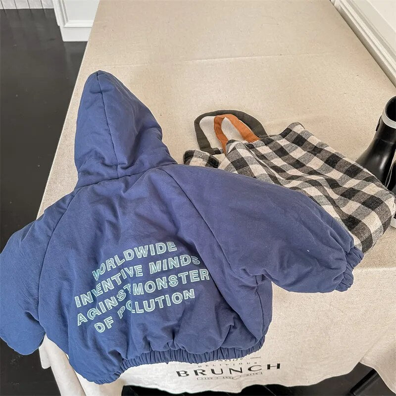 -キッズ レターロゴ 裏ボアフリース ジャンパー ジャケット コート アウター - mamahalo shop - ショートコート・ジャケット・ジャンパー -  べビー服 - 子供服 - 男の子 - 女の子