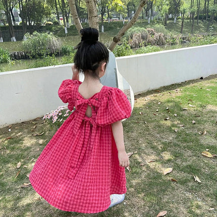 ☺︎ キッズワンピース 半袖ビッグパフスリーブサマードレス チェック - mamahalo shop - 半袖ワンピース -  べビー服 - 子供服 - 男の子 - 女の子