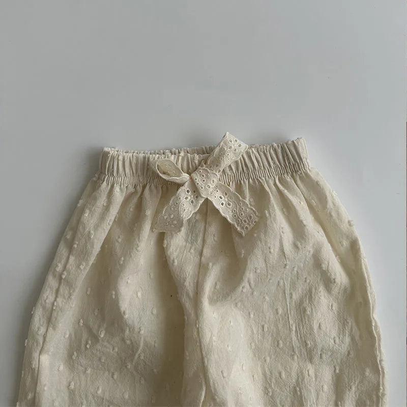 -ベビーパンツ レース刺繍 ロングパンツ リボン サマーパンツ - mamahalo shop - ロングパンツ・スウェットパンツ -  べビー服 - 子供服 - 男の子 - 女の子