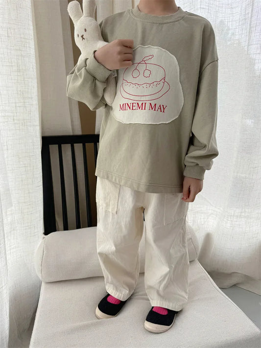 -キッズトップス 長袖Tシャツ プリント柄刺繍 ブラック/ビーングリーン/2カラー【mh0003885】 - mamahalo shop - 長袖Tシャツ -  べビー服 - 子供服 - 男の子 - 女の子