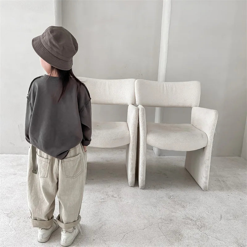 -キッズトップス 長袖スウェットTシャツ ルーズシルエット レターロゴプリント 2カラー - mamahalo shop - 長袖Tシャツ -  べビー服 - 子供服 - 男の子 - 女の子