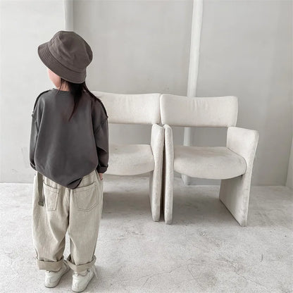 -キッズトップス 長袖スウェットTシャツ ルーズシルエット レターロゴプリント 2カラー - mamahalo shop - 長袖Tシャツ -  べビー服 - 子供服 - 男の子 - 女の子