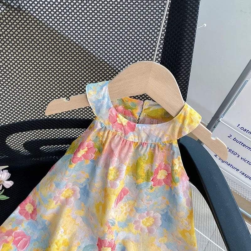 -キッズワンピース ノースリーブサマードレス フラワー花柄プリント【mh0005650】 - mamahalo shop - ノースリーブワンピース -  べビー服 - 子供服 - 男の子 - 女の子