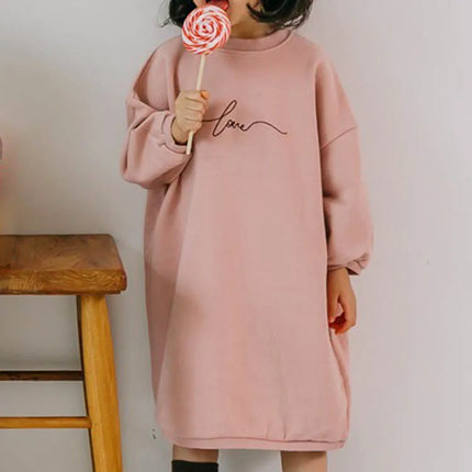 キッズワンピース レターロゴプリントスウェット長袖ロングトレーナーワンピース - mamahalo shop - 長袖ワンピース -  べビー服 - 子供服 - 男の子 - 女の子