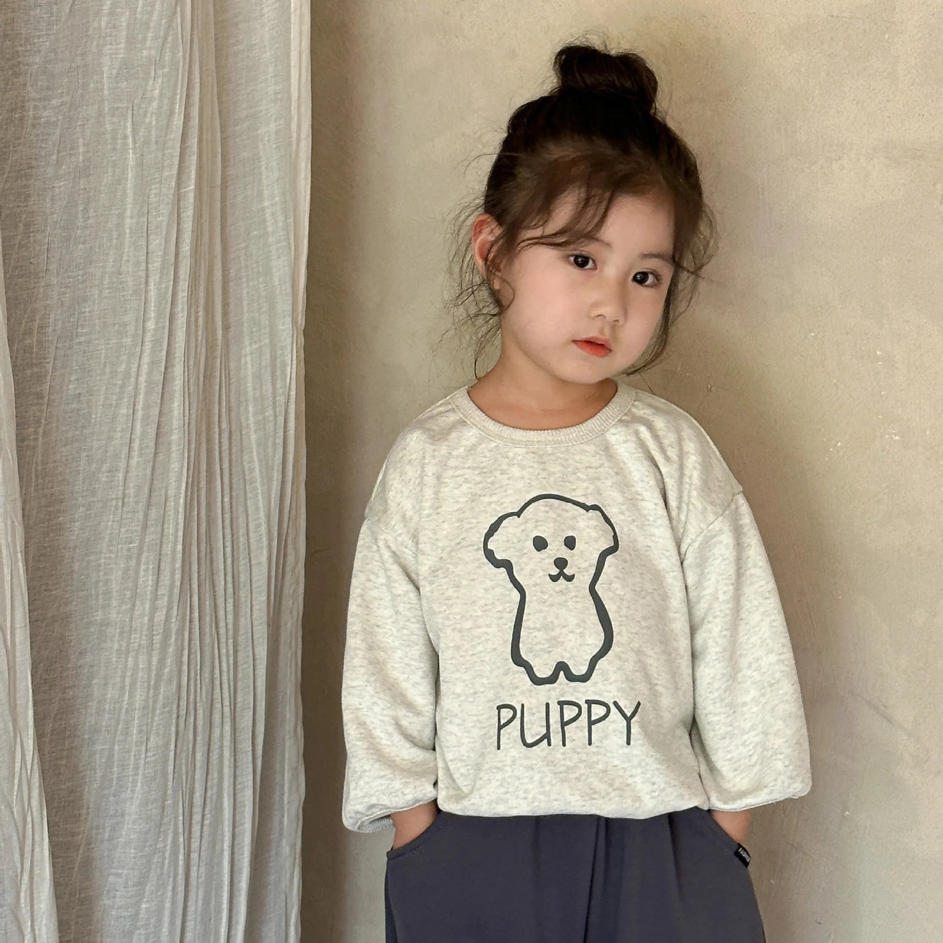 -キッズトップス 長袖PUPPY犬プリントスウェットTシャツ 2カラー - mamahalo shop - 長袖Tシャツ -  べビー服 - 子供服 - 男の子 - 女の子