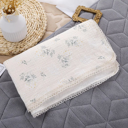 -モスリンガーゼ 正方形 コットン ベビー レース 毛布 ブランケット おくるみ スワドル - mamahalo shop - ベビーブランケット・タオル -  べビー服 - 子供服 - 男の子 - 女の子