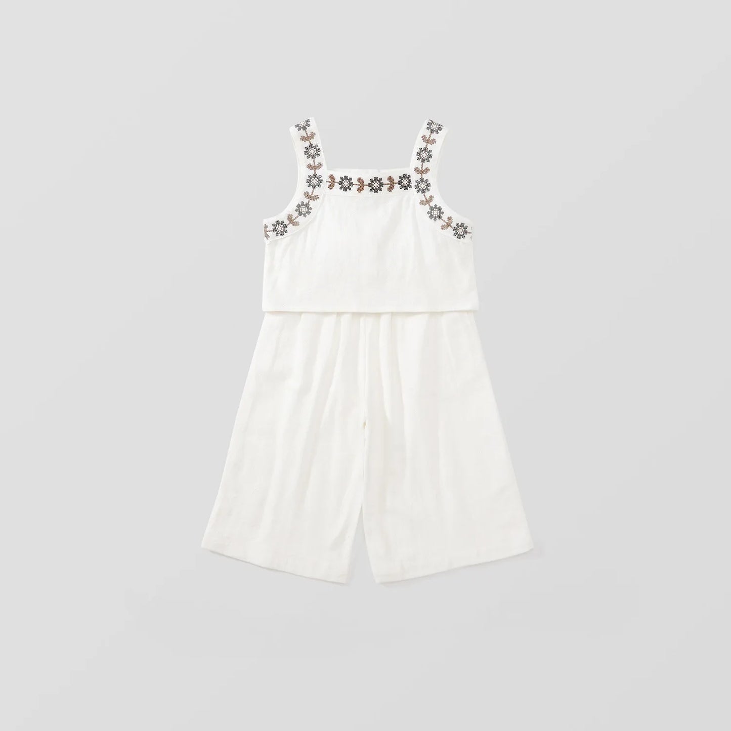 -キッズセットアップ 2点セット キャミソールトップス+ワイドルーズパンツ フラワー花柄刺繍 2カラー - mamahalo shop - ノースリーブセットアップ -  べビー服 - 子供服 - 男の子 - 女の子