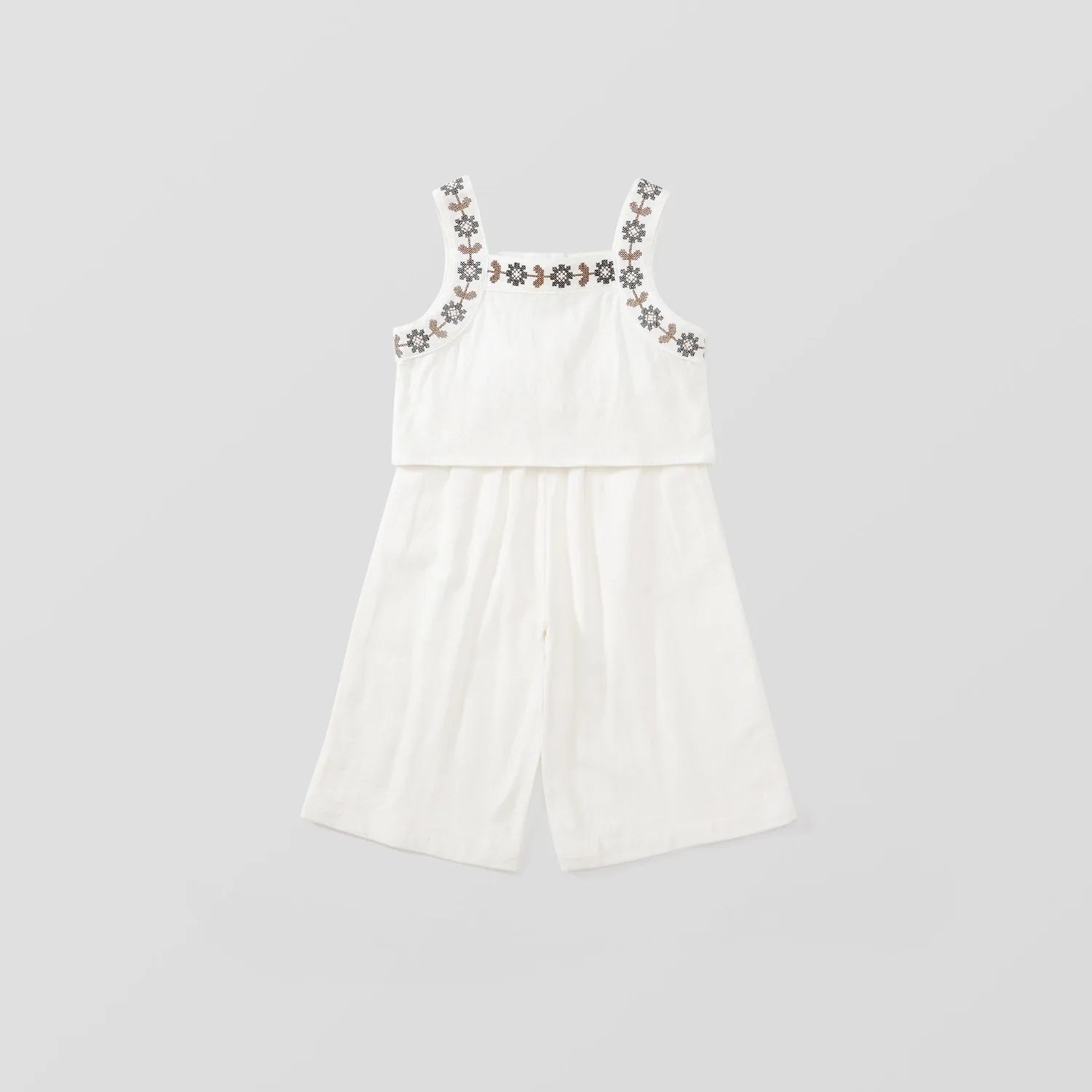 -キッズセットアップ 2点セット キャミソールトップス+ワイドルーズパンツ フラワー花柄刺繍 2カラー - mamahalo shop - ノースリーブセットアップ -  べビー服 - 子供服 - 男の子 - 女の子