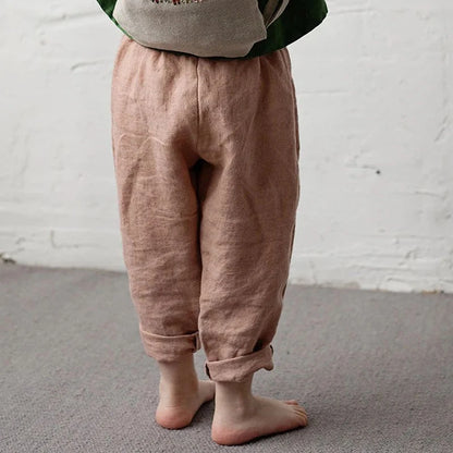 -キッズパンツ コットンリネン ルーズパンツ シンプルベーシック 3カラー【mh0006286】 - mamahalo shop - ロングパンツ・スウェットパンツ -  べビー服 - 子供服 - 男の子 - 女の子