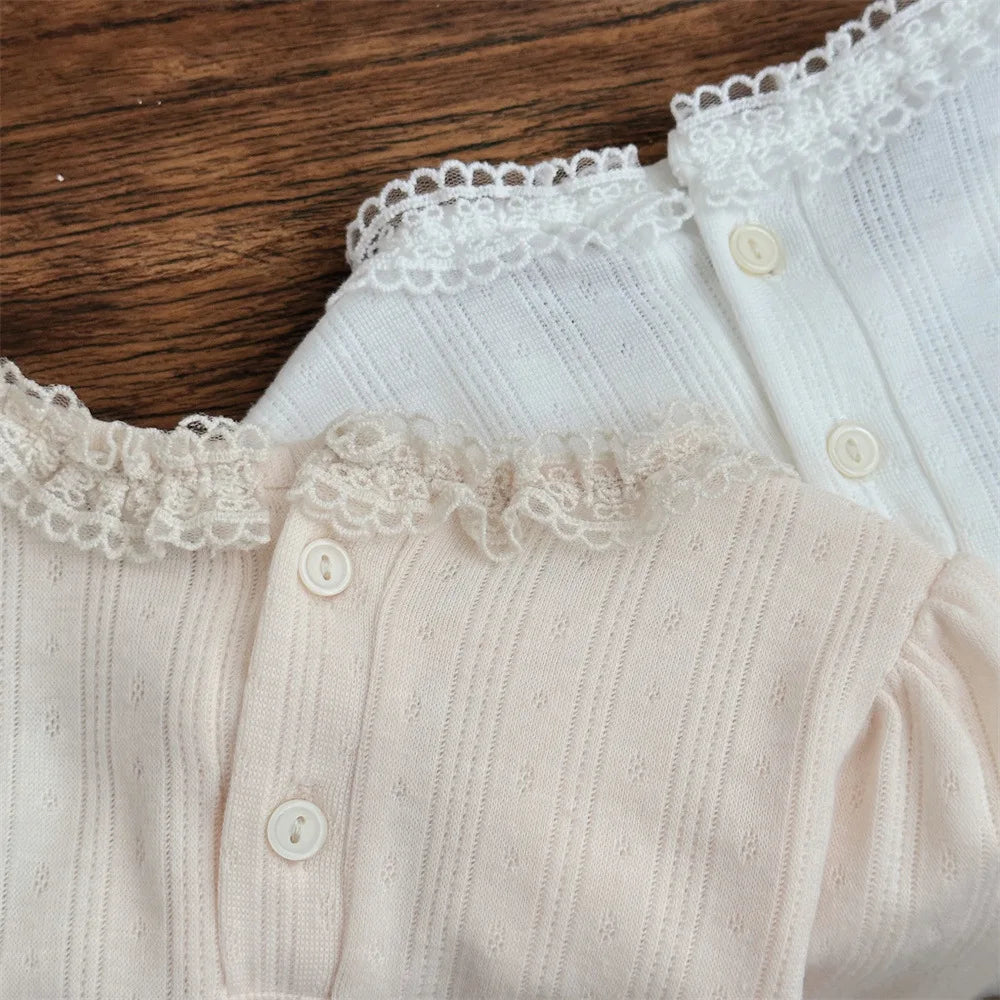 -ベビートップス レースフリル長袖パフスリーブTシャツ 2カラー - mamahalo shop - 長袖Tシャツ -  べビー服 - 子供服 - 男の子 - 女の子