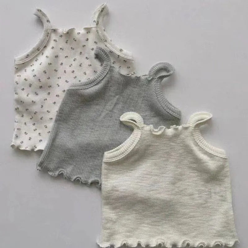 -ベビートップス キャミソール フリル 無地 フラワー花柄プリント 3カラー【mh0005898】 - mamahalo shop - タンクトップ・キャミソール・ノースリーブトップス -  べビー服 - 子供服 - 男の子 - 女の子