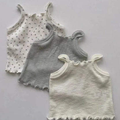 -ベビートップス キャミソール フリル 無地 フラワー花柄プリント 3カラー【mh0005898】 - mamahalo shop - タンクトップ・キャミソール・ノースリーブトップス -  べビー服 - 子供服 - 男の子 - 女の子